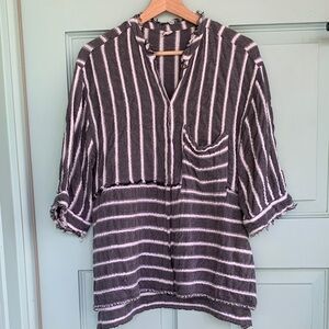 Free People Intimately Black and White Boho style Striped Blouse sz L